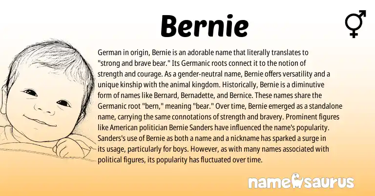 Infographic about Bernie name meaning, Bernie is a name from German, Germanic, American origin(s).
