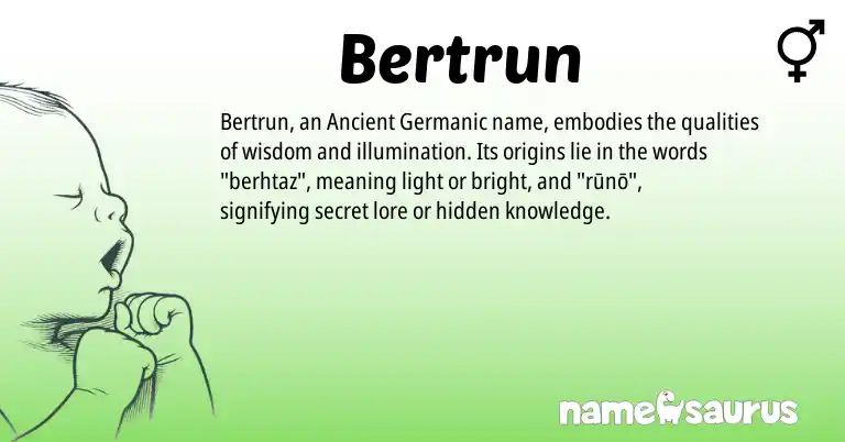 Infographic about Bertrun name meaning, Bertrun is a name from Ancient Germanic origin(s).
