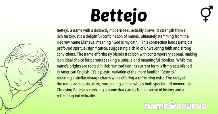 Infographic about Bettejo name meaning, Bettejo is a name from Hebrew origin(s).