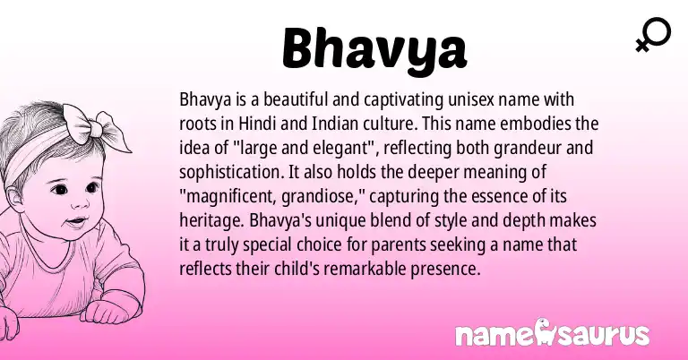 Infographic about Bhavya name meaning, Bhavya is a name from Hindi, Indian origin(s).