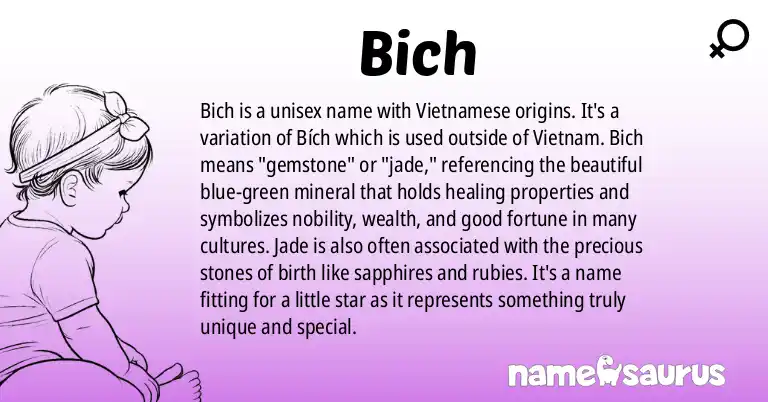 Infographic about Bich name meaning, Bich is a name from Vietnamese origin(s).