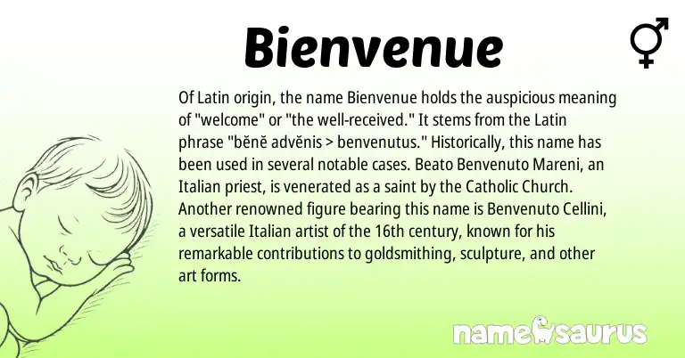 Infographic about Bienvenue name meaning, Bienvenue is a name from Latin, Italian origin(s).