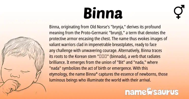 Infographic about Binna name meaning, Binna is a name from Old Norse, Korean, Germanic origin(s).