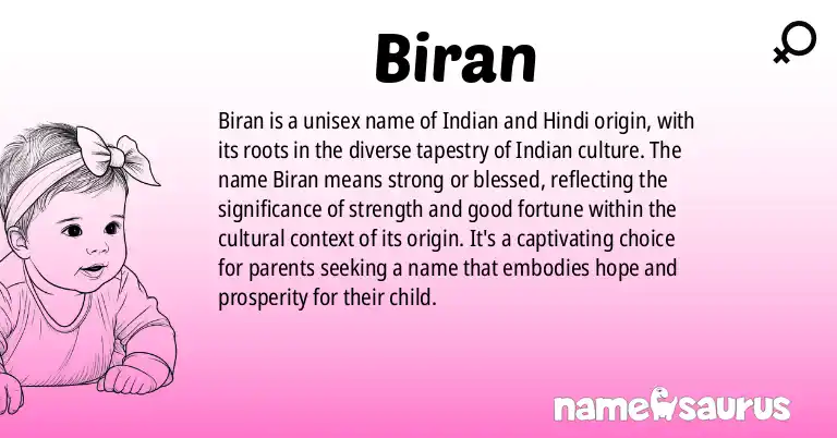 Infographic about Biran name meaning, Biran is a name from Indian, Hindi origin(s).