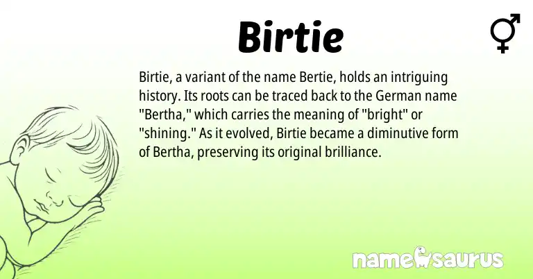 Infographic about Birtie name meaning, Birtie is a name from German origin(s).
