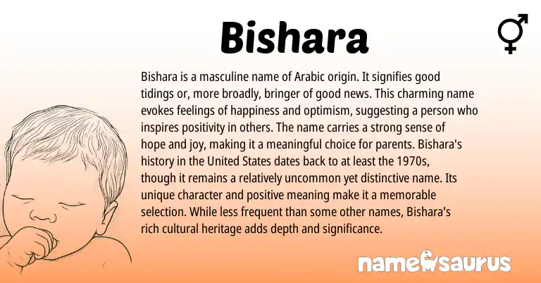 Infographic about Bishara name meaning, Bishara is a name from African, Arabic origin(s).