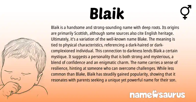 Infographic about Blaik name meaning, Blaik is a name from Scottish origin(s).