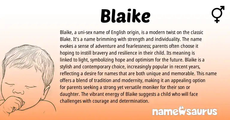 Infographic about Blaike name meaning, Blaike is a name from Chinese, English origin(s).