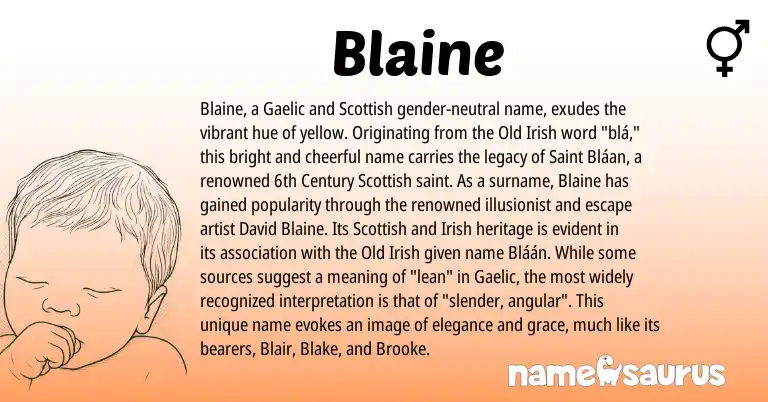Infographic about Blaine name meaning, Blaine is a name from Irish, Gaelic, Scottish, Old Irish origin(s).
