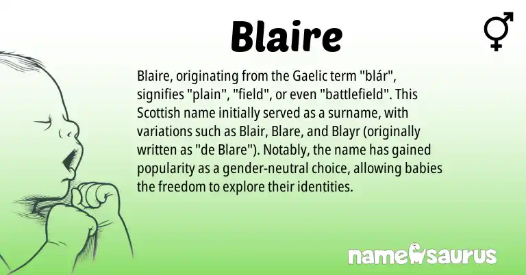 Infographic about Blaire name meaning, Blaire is a name from Gaelic, Scottish origin(s).