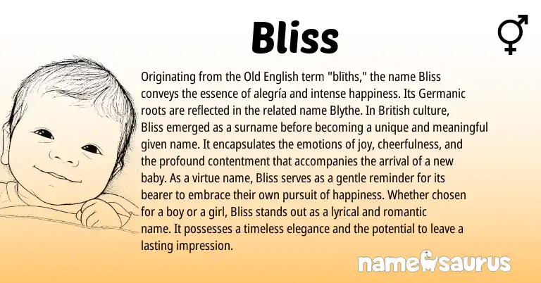 Infographic about Bliss name meaning, Bliss is a name from Old English, British, Germanic origin(s).