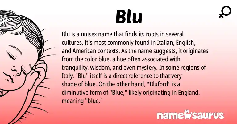 Infographic about Blu name meaning, Blu is a name from Italian, English, American origin(s).