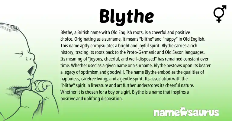 Infographic about Blythe name meaning, Blythe is a name from Old English, British, Germanic, Old Saxon origin(s).