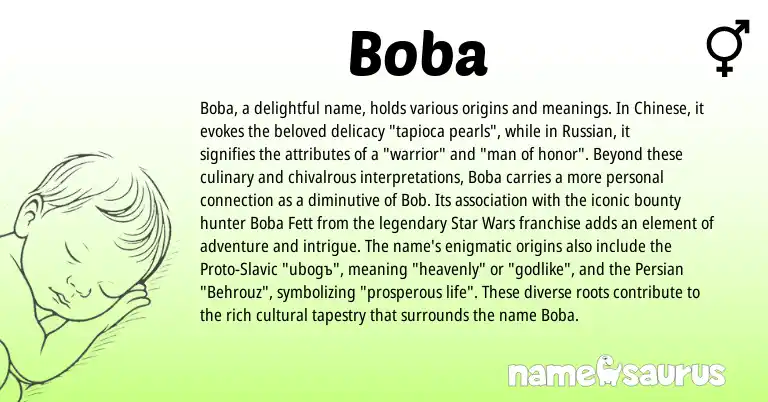 Infographic about Boba name meaning, Boba is a name from Chinese, Slavic, Russian, Persian origin(s).