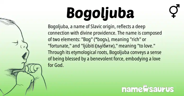 Infographic about Bogoljuba name meaning, Bogoljuba is a name from Slavic origin(s).