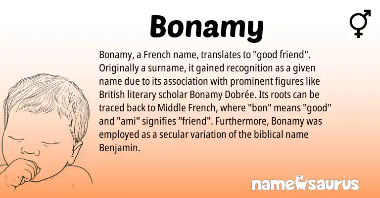 Infographic about Bonamy name meaning, Bonamy is a name from British, Middle French, French origin(s).