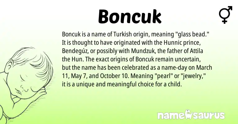 Infographic about Boncuk name meaning, Boncuk is a name from Turkish origin(s).