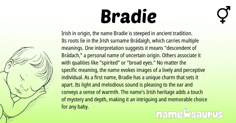 Infographic about Bradie name meaning, Bradie is a name from Irish origin(s).
