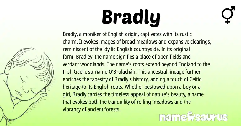 Infographic about Bradly name meaning, Bradly is a name from Irish, English, England, Gaelic, Celtic origin(s).