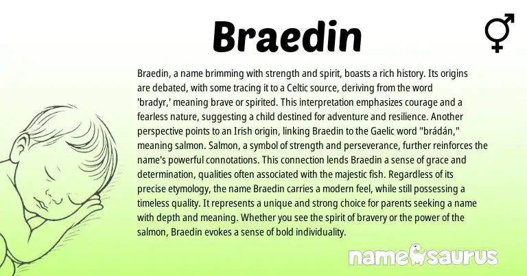 Infographic about Braedin name meaning, Braedin is a name from English, Celtic origin(s).