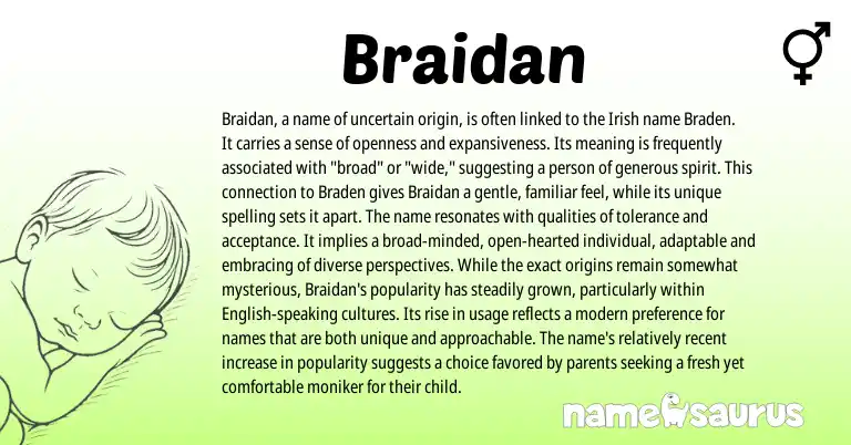 Infographic about Braidan name meaning, Braidan is a name from Irish origin(s).