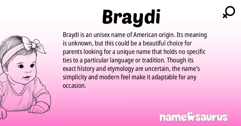 Infographic about Braydi name meaning, Braydi is a name from American origin(s).