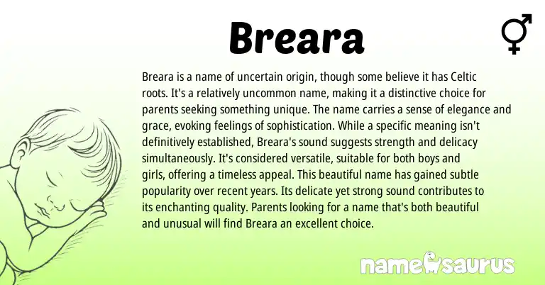 Infographic about Breara name meaning, Breara is a name from American origin(s).