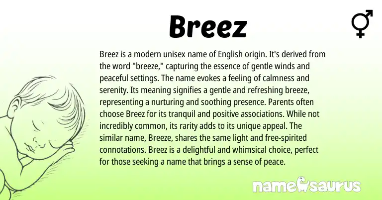 Infographic about Breez name meaning, Breez is a name from English origin(s).