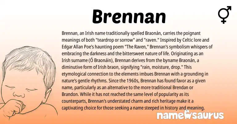 Infographic about Brennan name meaning, Brennan is a name from Irish, Celtic origin(s).