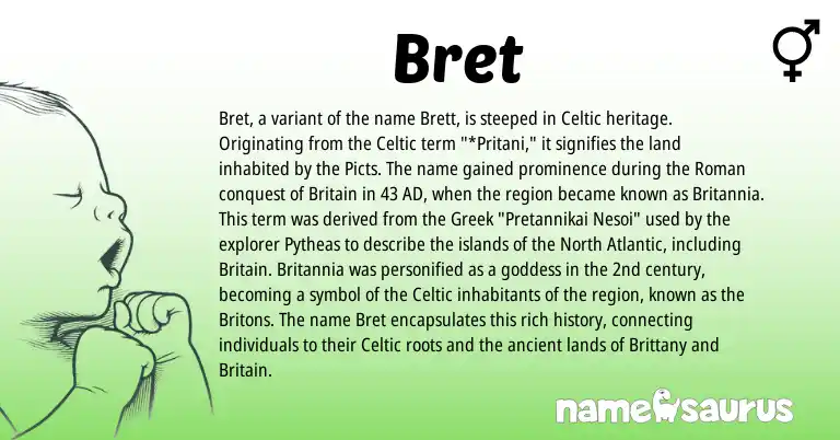 Infographic about Bret name meaning, Bret is a name from Roman, Celtic, Greek origin(s).