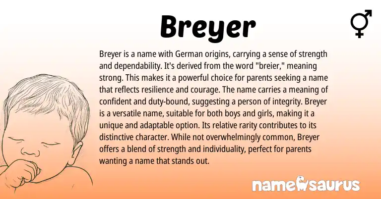 Infographic about Breyer name meaning, Breyer is a name from English, Germanic origin(s).