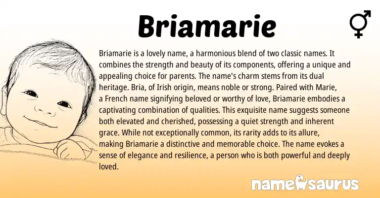 Infographic about Briamarie name meaning, Briamarie is a name from French, Irish origin(s).