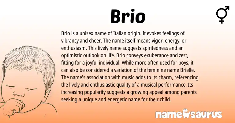 Infographic about Brio name meaning, Brio is a name from Italian origin(s).