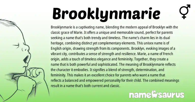 Infographic about Brooklynmarie name meaning, Brooklynmarie is a name from Other origin(s).
