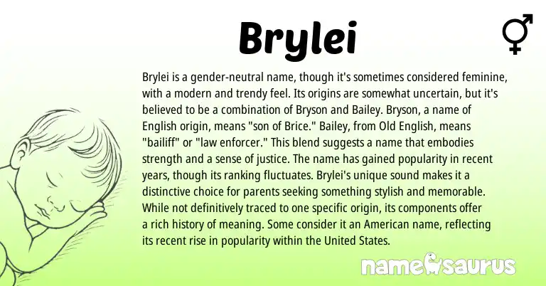 Infographic about Brylei name meaning, Brylei is a name from English origin(s).
