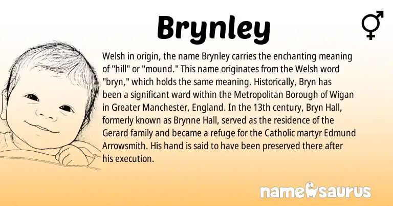 Infographic about Brynley name meaning, Brynley is a name from Welsh, England origin(s).