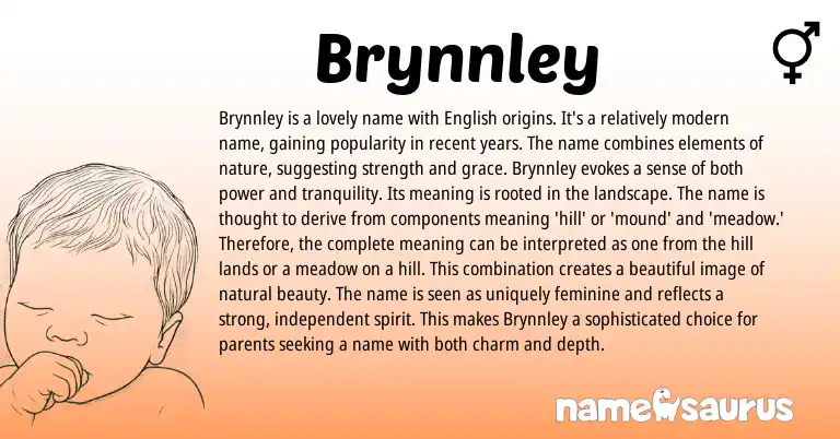 Infographic about Brynnley name meaning, Brynnley is a name from Welsh, English origin(s).