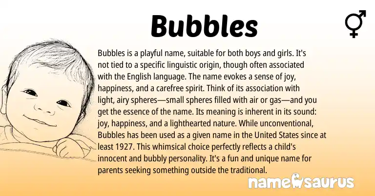 Infographic about Bubbles name meaning, Bubbles is a name from English origin(s).