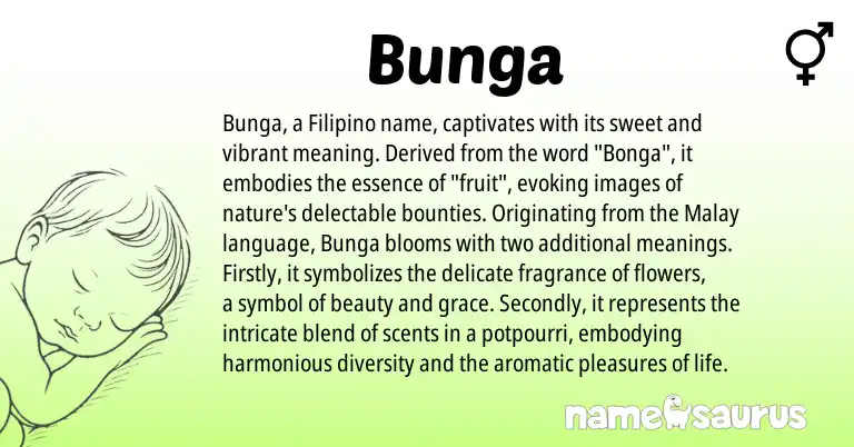 Infographic about Bunga name meaning, Bunga is a name from Filipino, Malay origin(s).