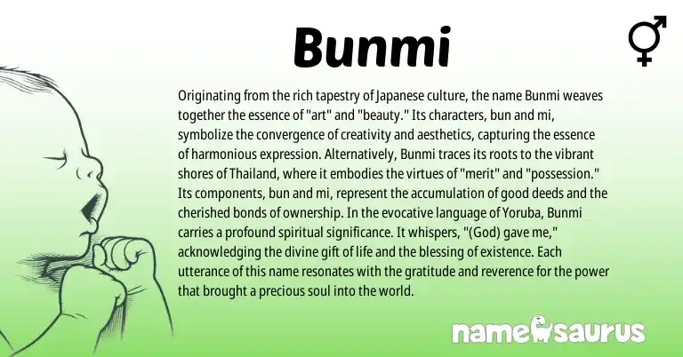 Infographic about Bunmi name meaning, Bunmi is a name from Yoruba, Japanese origin(s).