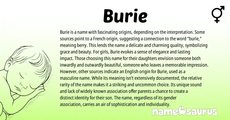 Infographic about Burie name meaning, Burie is a name from French, English origin(s).