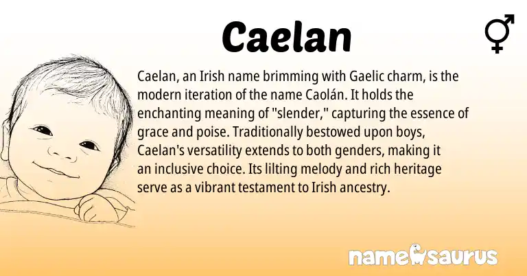Infographic about Caelan name meaning, Caelan is a name from Irish, Gaelic origin(s).