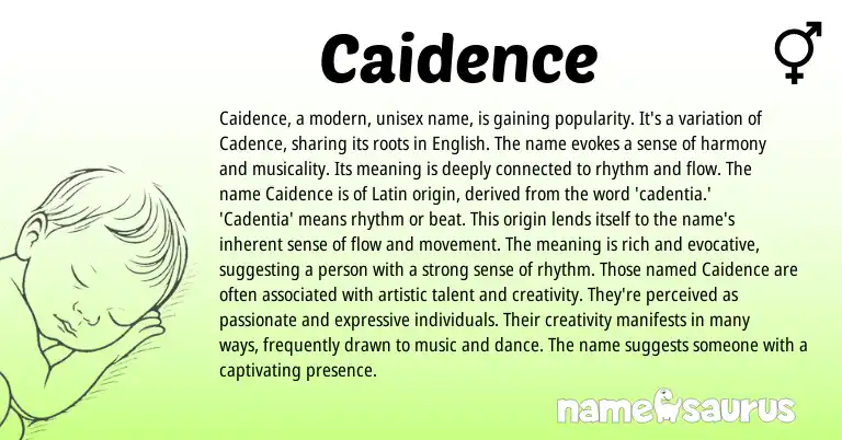 Infographic about Caidence name meaning, Caidence is a name from English, Latin origin(s).