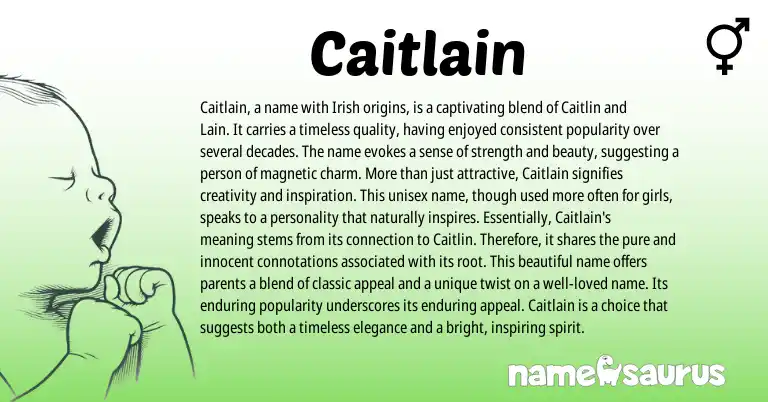 Infographic about Caitlain name meaning, Caitlain is a name from Irish origin(s).