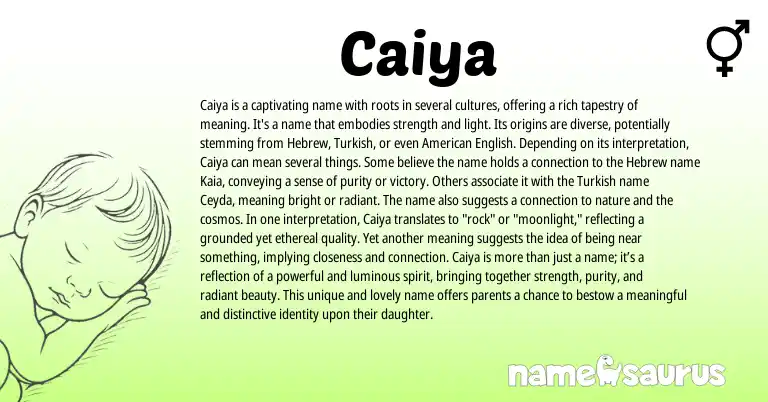 Infographic about Caiya name meaning, Caiya is a name from Native American, Turkish, Hebrew origin(s).