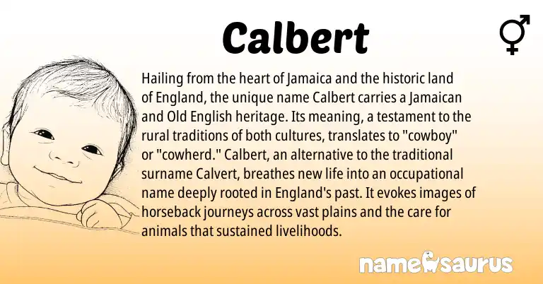 Infographic about Calbert name meaning, Calbert is a name from Old English, Jamaican, England origin(s).