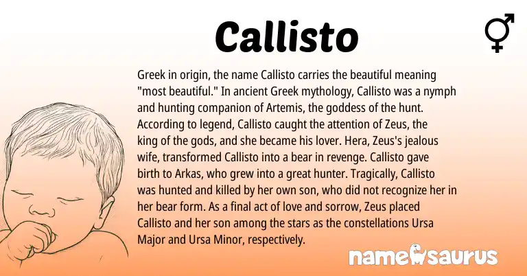 Infographic about Callisto name meaning, Callisto is a name from Greek origin(s).