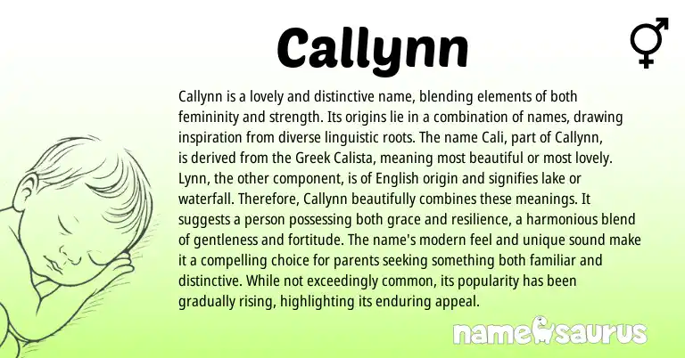 Infographic about Callynn name meaning, Callynn is a name from English, Greek origin(s).