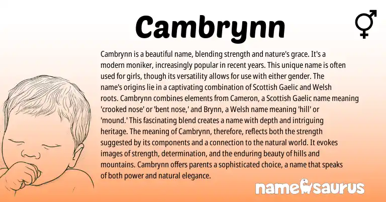 Infographic about Cambrynn name meaning, Cambrynn is a name from Scottish, Welsh, Gaelic, American origin(s).