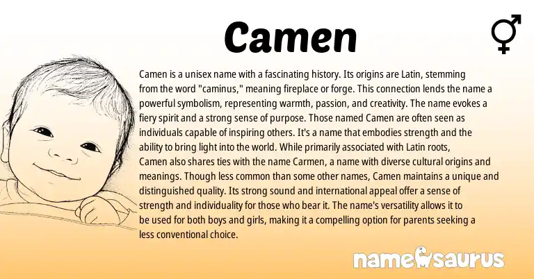 Infographic about Camen name meaning, Camen is a name from Latin origin(s).